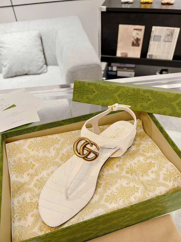 GG Marmont Thong Sandals in White Cowhide