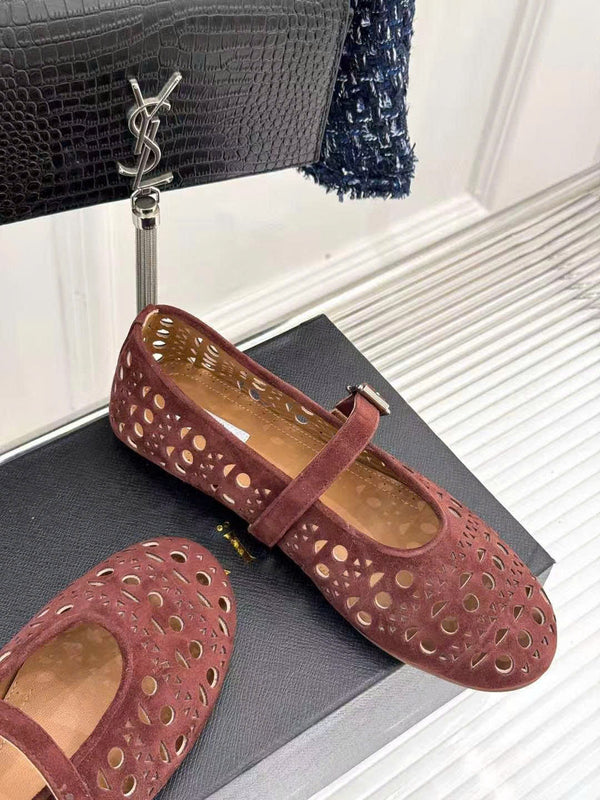 ALAIA MARY JANE FLATS CHOCOLATE BROWN SUEDE