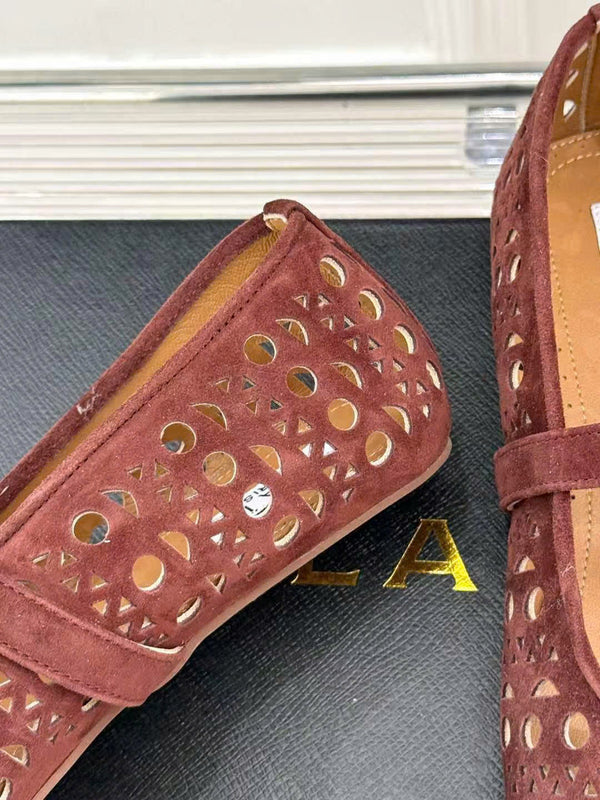 ALAIA MARY JANE FLATS CHOCOLATE BROWN SUEDE