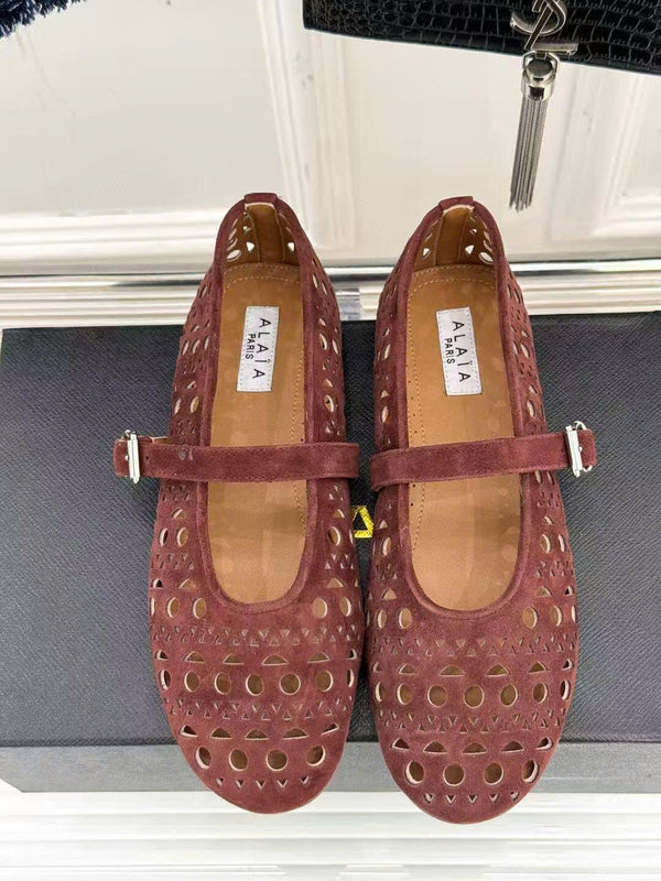 ALAIA MARY JANE FLATS CHOCOLATE BROWN SUEDE