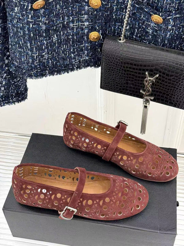 ALAIA MARY JANE FLATS CHOCOLATE BROWN SUEDE