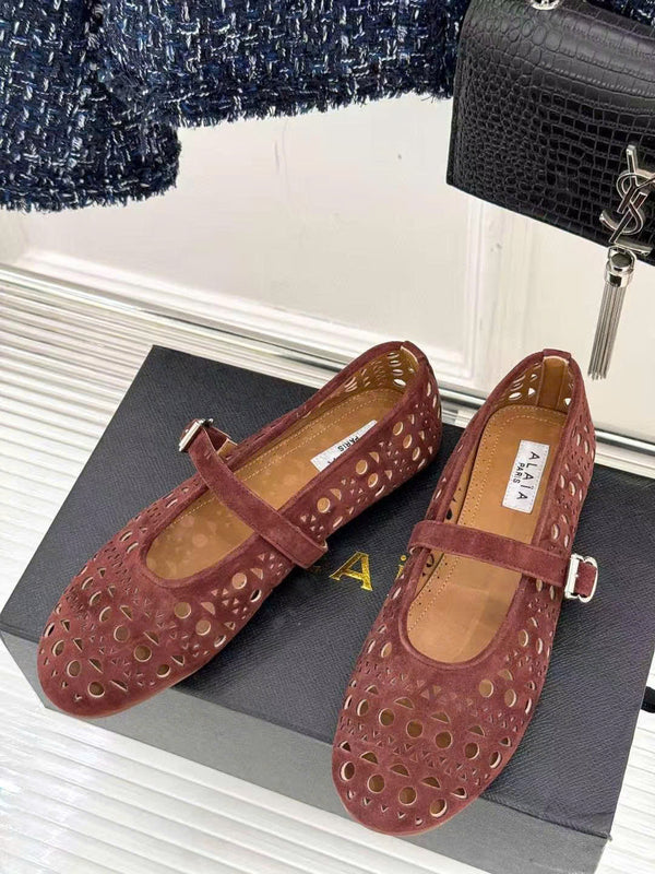 ALAIA MARY JANE FLATS CHOCOLATE BROWN SUEDE