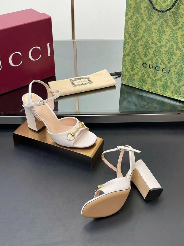 GG Horsebit High Heel Sandals in White Cowhide
