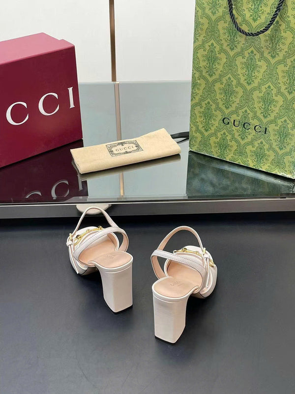 GG Horsebit High Heel Sandals in White Cowhide