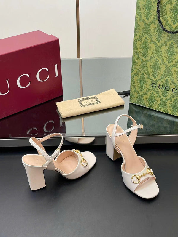 GG Horsebit High Heel Sandals in White Cowhide