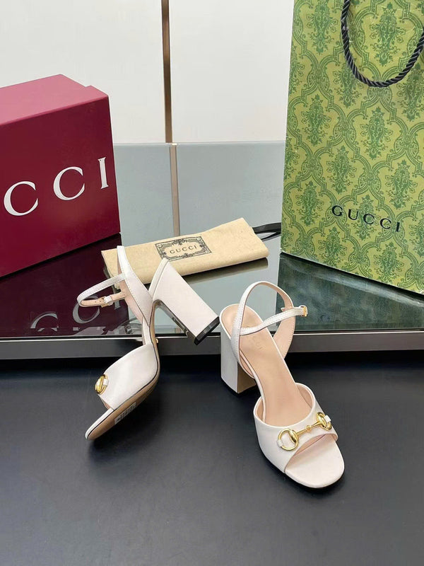 GG Horsebit High Heel Sandals in White Cowhide