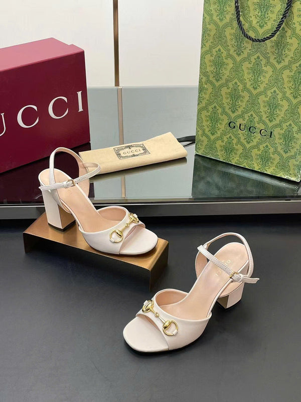 GG Horsebit High Heel Sandals in White Cowhide
