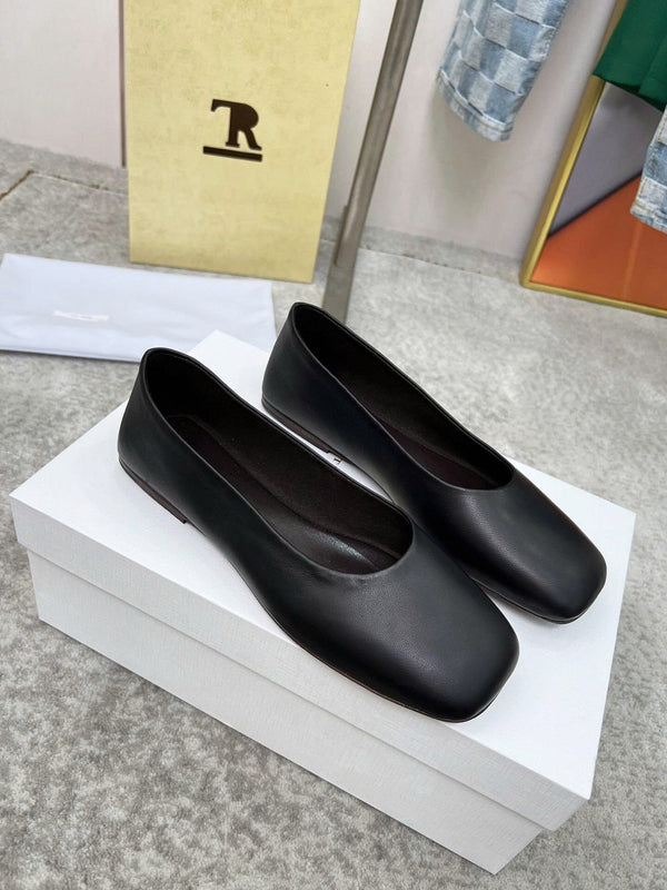 The Row square ballet flats black cowhide