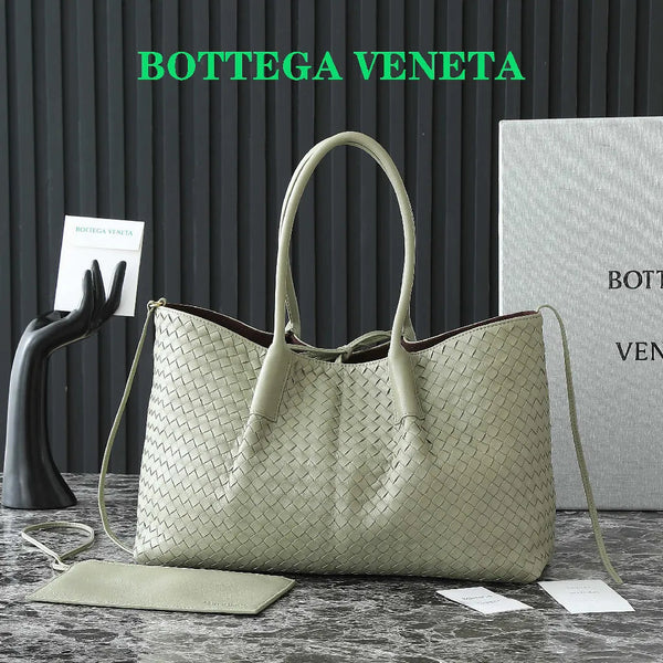Borsa BV Pinacoteca 43 cm Pelle di vitello intrecciata travertino e pelle scamosciata