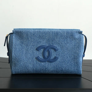 CC 2026 Double C Clutch Bag 29.5cm Blue Denim Leather