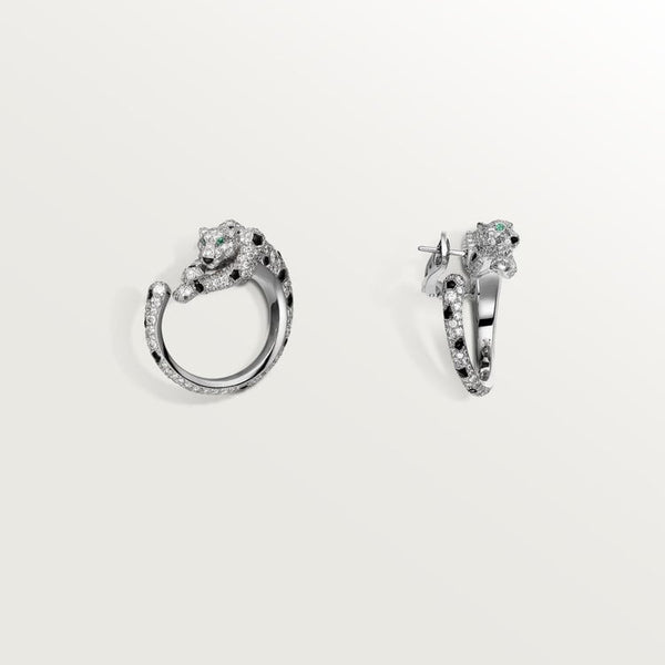 ORECCHINI IN ARGENTO CON DIAMANTI, ONICE VERDE E SMERALDO PANTHERE