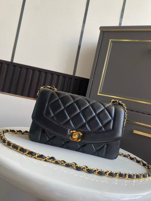 CC Small Diana Flap Bag Black Lambskin GHW
