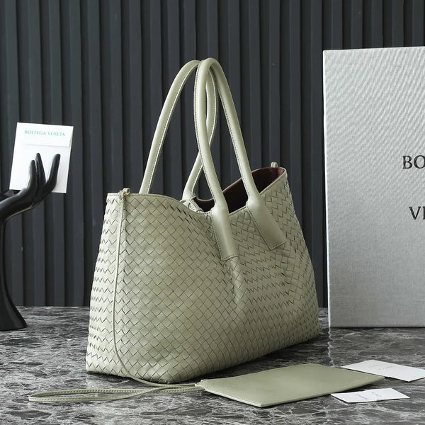 Borsa BV Pinacoteca 43 cm Pelle di vitello intrecciata travertino e pelle scamosciata