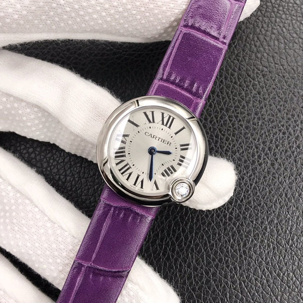BALLON BLANC DE CARTIER QUARZO CASSA IN ACCIAIO PELLE VIOLA 
