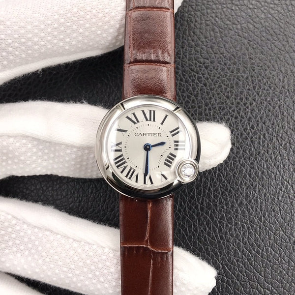 BALLON BLANC DE CARTIER QUARZO CASSA IN ACCIAIO PELLE MARRONE 