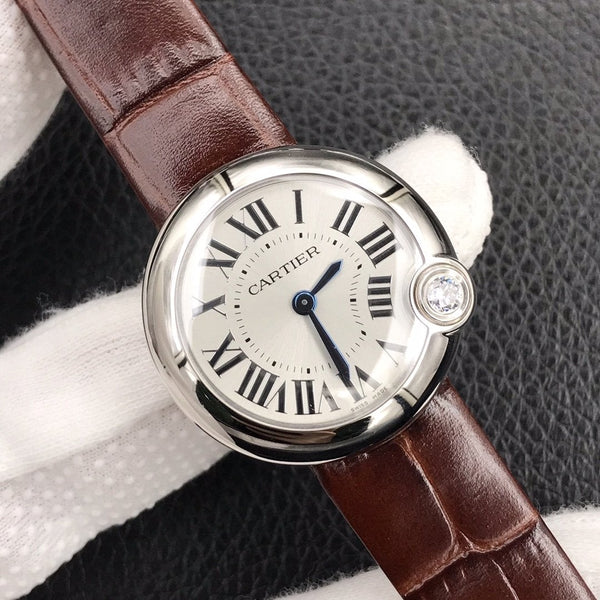 BALLON BLANC DE CARTIER QUARZO CASSA IN ACCIAIO PELLE MARRONE 
