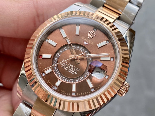 SKY-DWELLER TWO-TONE 42 ROSE GOLD BEZEL BROWN DIAL