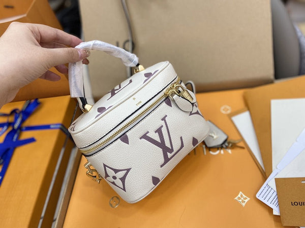 VANITY PM 19CM BIANCO VIOLA MONOGRAMMA TELA PELLE 
