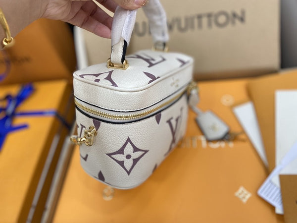 VANITY PM 19CM BIANCO VIOLA MONOGRAMMA TELA PELLE 