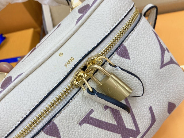VANITY PM 19CM BIANCO VIOLA MONOGRAMMA TELA PELLE 