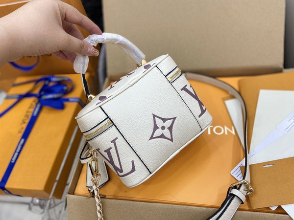 VANITY PM 19CM BIANCO VIOLA MONOGRAMMA TELA PELLE 
