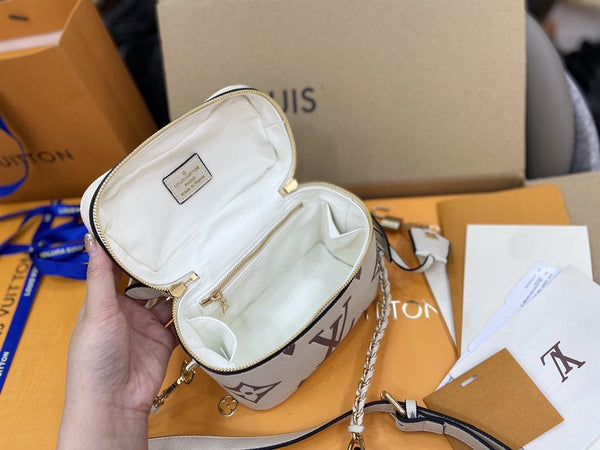 VANITY PM 19CM BIANCO VIOLA MONOGRAMMA TELA PELLE 