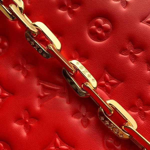 COUSSIN PM 27 PELLE DI AGNELLO GONFIABILE CON MONOGRAMMA ROSSO IN RILIEVO 