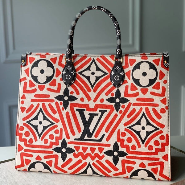 LV CRAFTY ONTHEGO GM TELA GIGANTE CON MONOGRAMMA CREMA E ROSSO