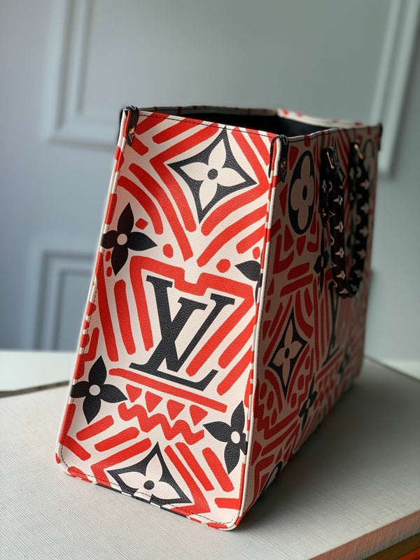 LV CRAFTY ONTHEGO GM TELA GIGANTE CON MONOGRAMMA CREMA E ROSSO