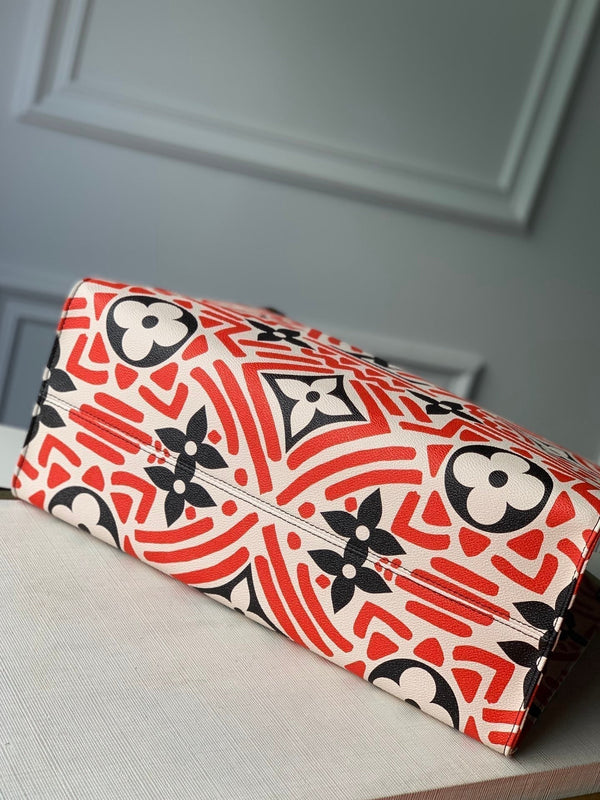 LV CRAFTY ONTHEGO GM TELA GIGANTE CON MONOGRAMMA CREMA E ROSSO