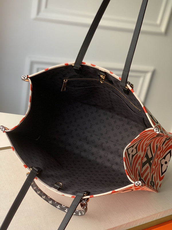 LV CRAFTY ONTHEGO GM TELA GIGANTE CON MONOGRAMMA CREMA E ROSSO