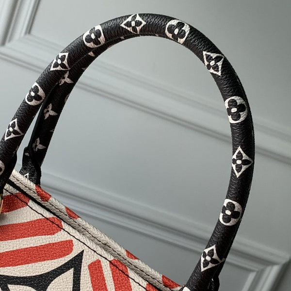 LV CRAFTY ONTHEGO GM TELA GIGANTE CON MONOGRAMMA CREMA E ROSSO