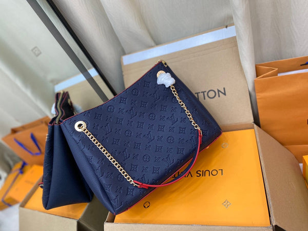 SURENE MM 36CM MONOGRAMMA BLU PELLE DI VITELLO GRANULATA