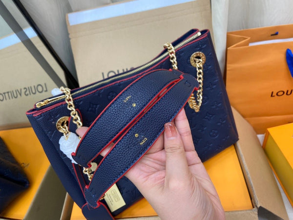 SURENE MM 36CM MONOGRAMMA BLU PELLE DI VITELLO GRANULATA