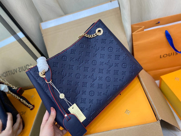 SURENE MM 36CM MONOGRAMMA BLU PELLE DI VITELLO GRANULATA