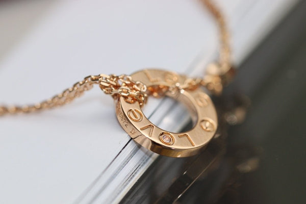 COLLANA LOVE REGOLABILE ORO ROSA 2 DIAMANTI 