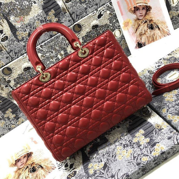 LARGE LADY BAG 32CM RED CANNAGE LAMBSKIN