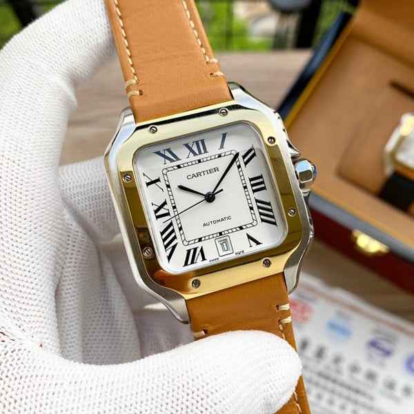 SANTOS 38MM ORO ACCIAIO AUTOMATICO PELLE 