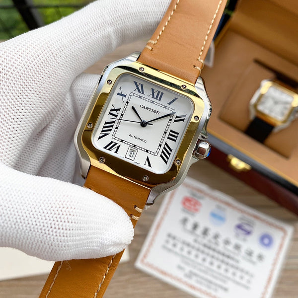 SANTOS 38MM ORO ACCIAIO AUTOMATICO PELLE 