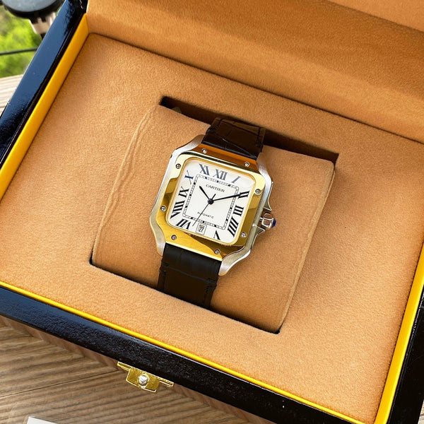 SANTOS 38MM ORO ACCIAIO AUTOMATICO PELLE 