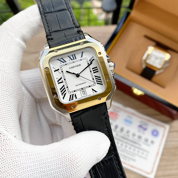 SANTOS 38MM ORO ACCIAIO AUTOMATICO PELLE 