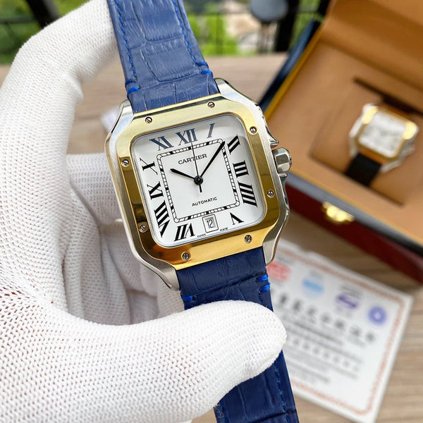 SANTOS 38MM ORO ACCIAIO AUTOMATICO PELLE 
