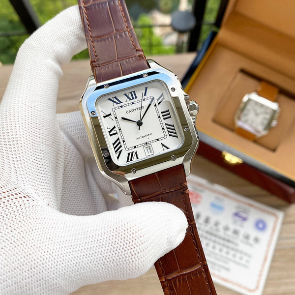 SANTOS 38MM ACCIAIO AUTOMATICO PELLE 