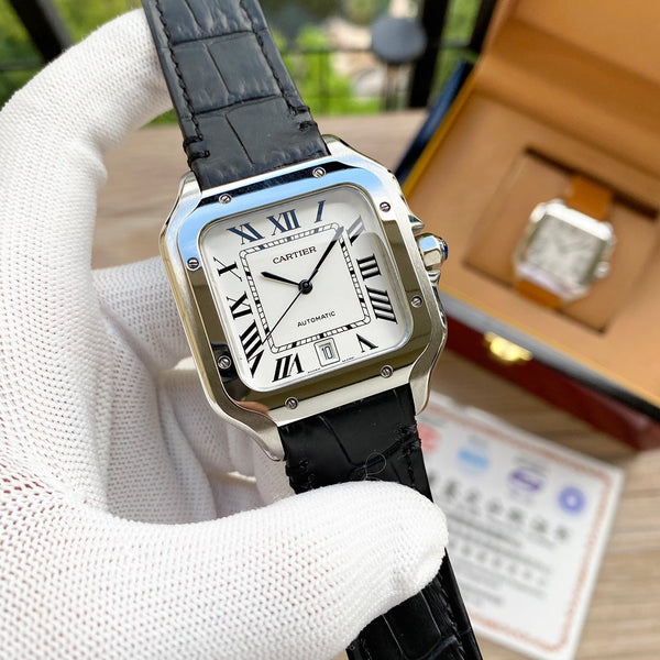 SANTOS 38MM ACCIAIO AUTOMATICO PELLE 
