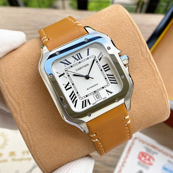 SANTOS 38MM ACCIAIO AUTOMATICO PELLE 