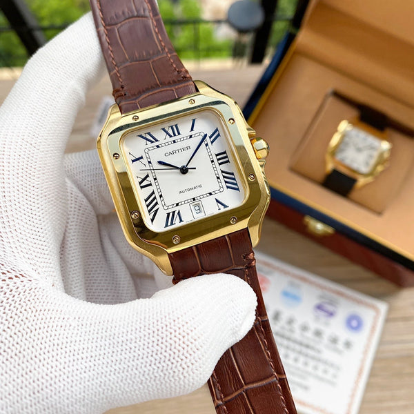 SANTOS 38MM CASSA IN ORO AUTOMATICO PELLE 