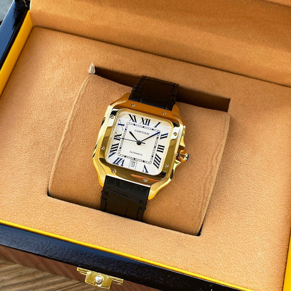 SANTOS 38MM CASSA IN ORO AUTOMATICO PELLE 