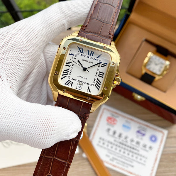 SANTOS 38MM CASSA IN ORO AUTOMATICO PELLE 