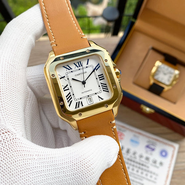 SANTOS 38MM CASSA IN ORO AUTOMATICO PELLE 