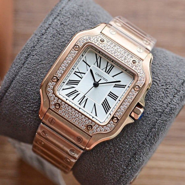 SANTOS LADY 35MM QUARZO 35MM ORO ROSA DIAMANTE 